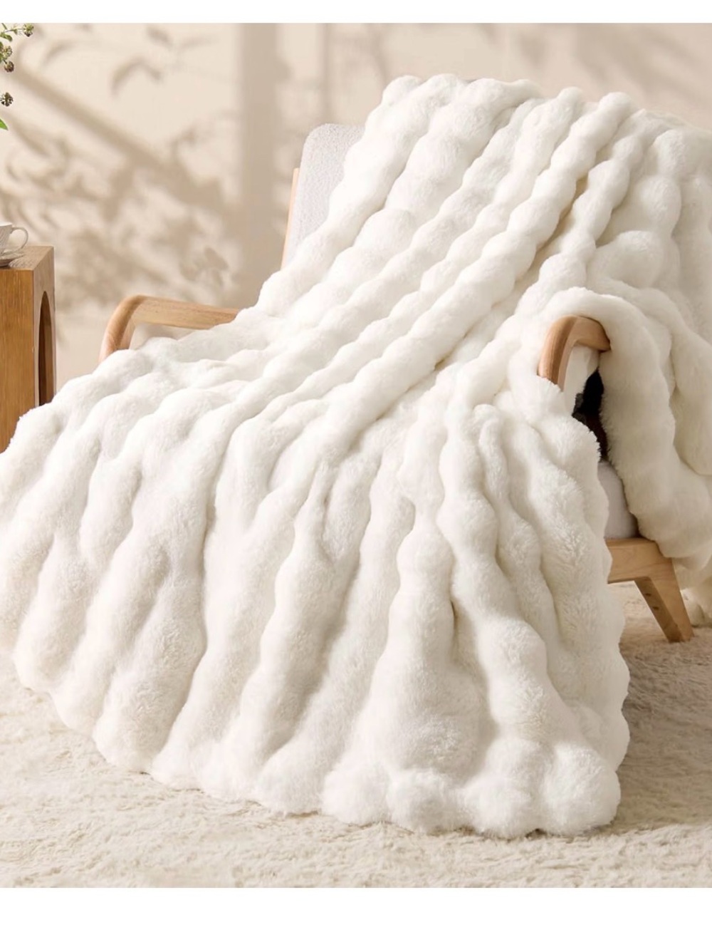BEDELITE Faux Fur Throw Bubble Blanket Cream 50 x60 inches